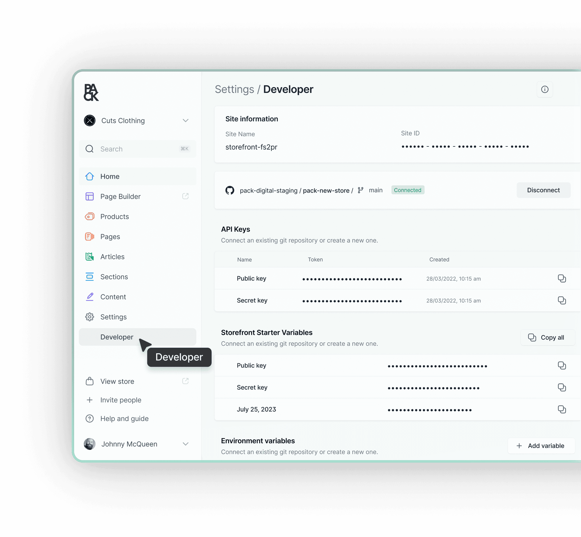 Pack developer tools